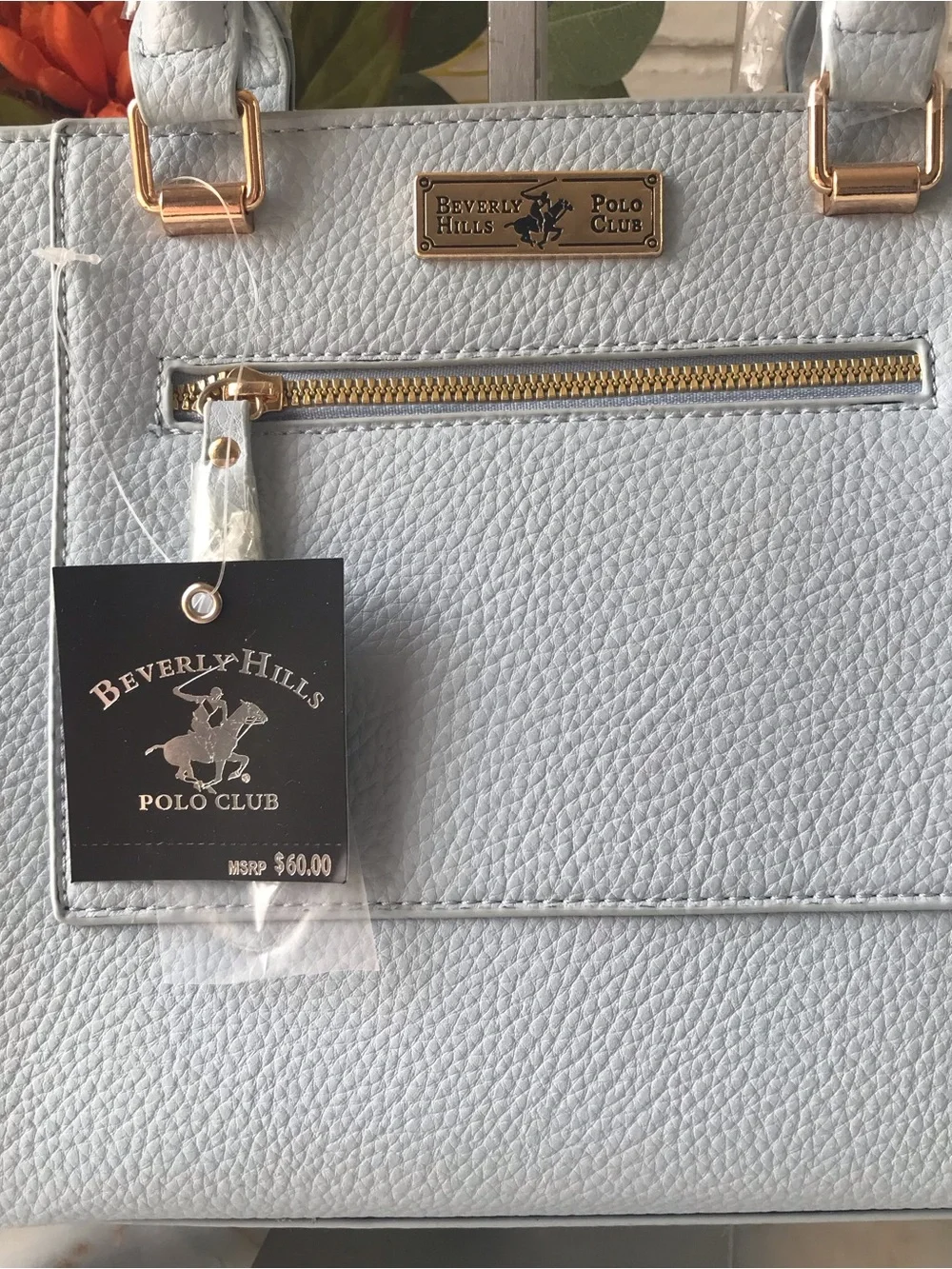 Beverly Hills Polo Club Light Baby Blue Structured Tote Crossbody Strap NEW